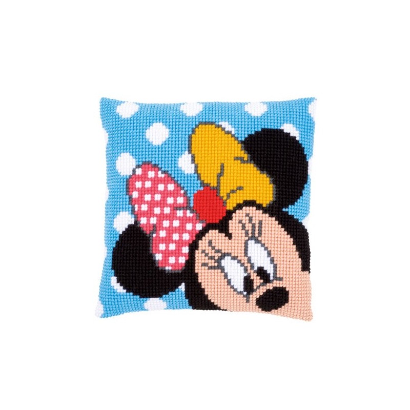 Cojín minnie fondo azul topitos
