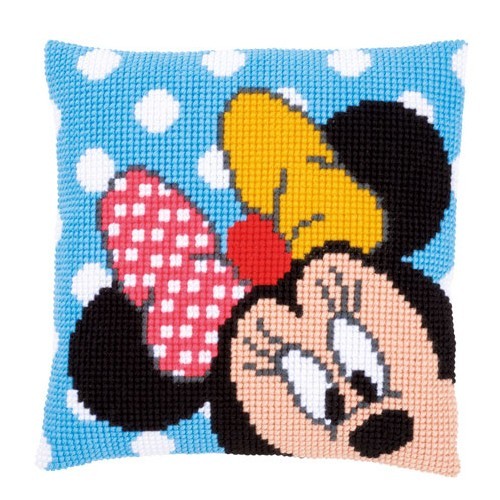 Cojín minnie fondo azul topitos