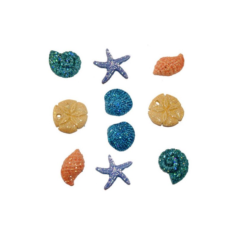 Botones conchas y estrellas de mar