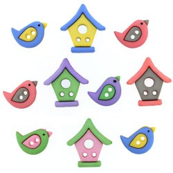 Botones casitas y pájaros