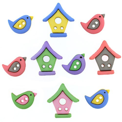 Botones casitas y pájaros