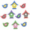 Botones casitas y pájaros