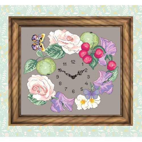 Reloj con flores y frutas