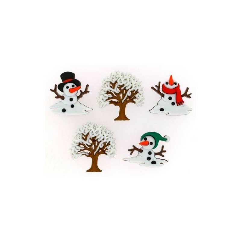 Botones árboles y muñecos de nieve