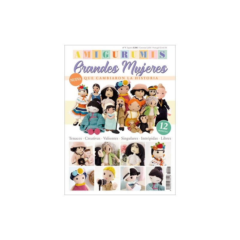 Revista tricot Amigurumis grandes mujeres nº 1 Frida Kalo, Jane Austen, Coco Chanel, Madame Curie....