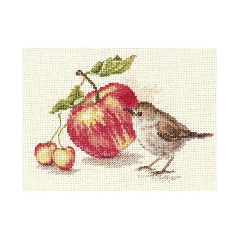 Kit punto de cruz El pájaro con manzana