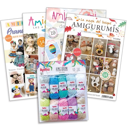 Pack 4 revistas amigurumis + Ovillos