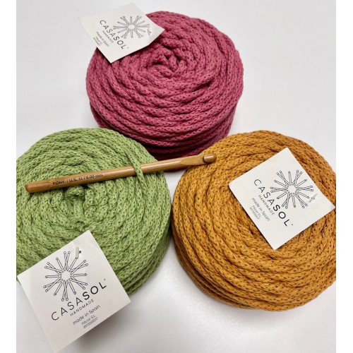 Pack tres ovillos Cotton Air- casasol + ganchillo bambú