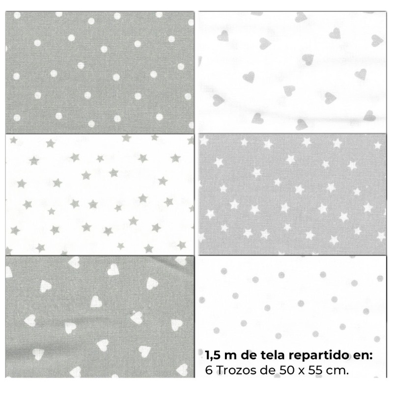 Rollo Fat Quarters - Gris y blanco