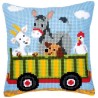 Kit punto de cruz Cojín carro de animales 2