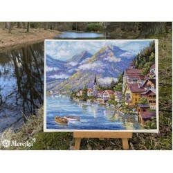 Kit punto de cruz Pueblo alpino