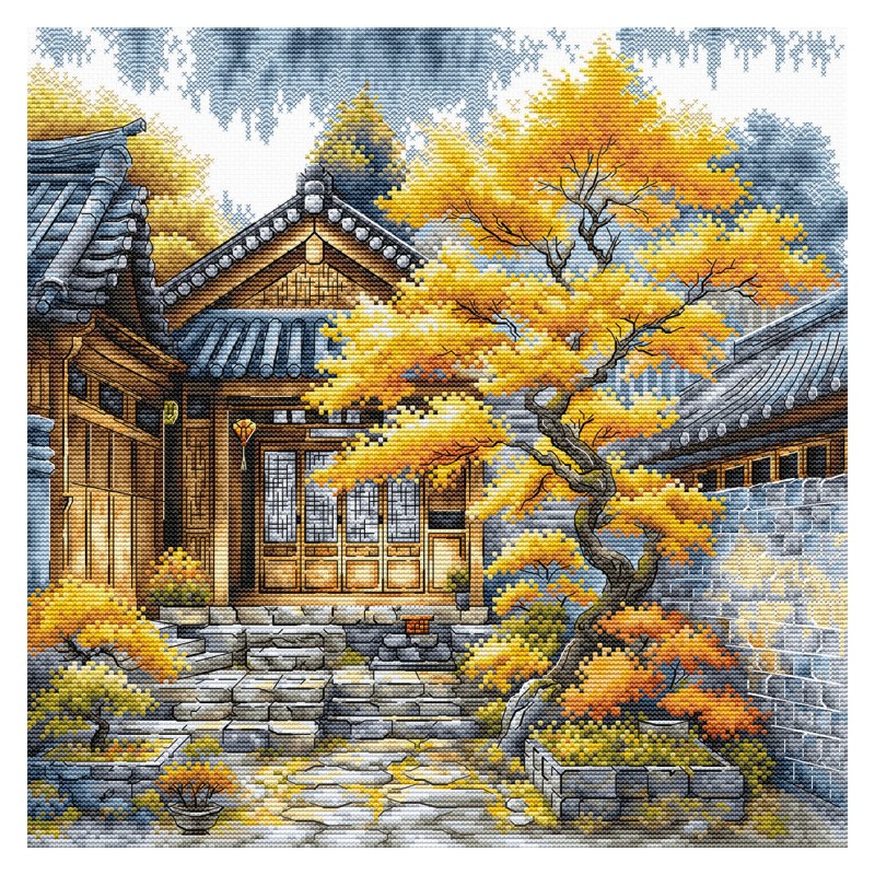 Kit punto de cruz Árboles dorados