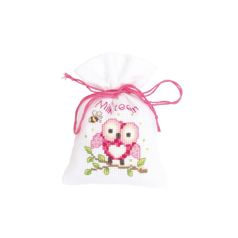 Bolsita ya confeccionada buho rosa
