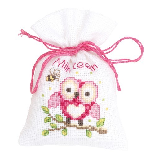 Bolsita ya confeccionada buho rosa